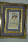 EPHEMERA AMERICANA ANTIQUE WHIMSICAL ART: 1895 FRAMED VICTORIAN TRADE CARD (6 pc DIE CUTS): NEW ENGLAND MINCE MEAT, PAPER DOLL (DFPO1E) 32” x 10.25”, ARTIST HAND PAINTED FRAME SIGNED DESIGNER COLLECTOR COLLECTIBLE WALL DÉCOR