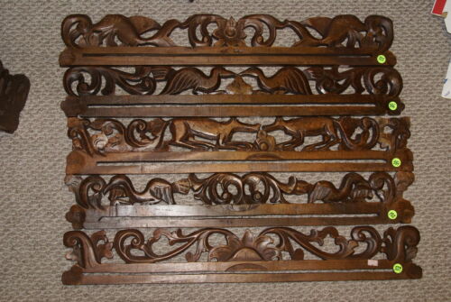 UNIQUE INTRICATELY HAND CARVED ORNATE WOOD HANGER 30” LONG (ROD