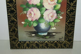 12.5”x 10.5” BALINESE PAINTING ON CANVAS ROSE BOUQUET IN VASE ITEM DFBF3