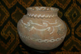 Rare 1980's Vintage Collectible Primitive Hand Crafted Vermasse Terracotta Pottery, Vessel from East Timor Island, Indonesia: 3D Raised Relief Gecko Motifs  & Decorative Geometrics colored with natural earthtone pigments 8.5" x 7" (24" Diameter) P24