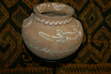 Rare 1980's Vintage Collectible Primitive Hand Crafted Vermasse Terracotta Pottery, Vessel from East Timor Island, Indonesia: 3D Raised Relief Gecko Motifs  & Decorative Geometrics colored with natural earthtone pigments 8.5" x 7" (24" Diameter) P24