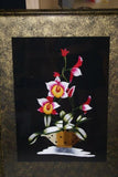 Huge Hmong Tribe Colorful Artwork Silk Embroidery Needlework Original Museum Art Masterpiece of Japanese Bouquet Floral Arrangement in vase, orchids Hand stitched by Talented artist Mats & Frame Hand painted & signed DFH16 33" x 24" Home Décor Collector