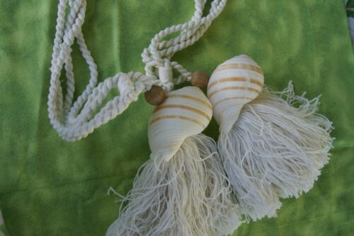 2 very large Banded Tun Tonna Sulcosa Seashell Tassels, Pulls, Oceanic Art, South Pacific Home Decor Accent, Handcrafted Unique perfect for Designer Decorator Shell Collector Beach Lover Vacation Feel Pool Cabana