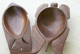 2 HUGE STUNNING HAND CARVED ROSEWOOD SAGO PLATTER DISH BOWLS, 1 FISH SHAPE & OTHER A MARINE TURTLE  WITH DELICATELY INCISED BORDERS ON FINS AND TAIL CREATED BY RENOWNED TRIBAL SCULPTOR TROBRIAND ISLANDS MELANESIA SOUTH PACIFIC COLLECTOR 2A237 & 2A237A