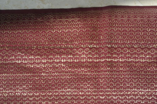 Old Superb Ceremonial Balinese hand woven textile Burgundy Setagen Ceremonial Songket Brocade Damask Embroidery Runner with Metallic Gold Threads 55