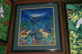 GIGANTIC 35”x 31.5” ORIGINAL DETAILED COLORFUL BALINESE PAINTING ON CANVAS RENOWN UBUD ARTIST OCEAN CORAL REEF PARADISE WITH TROPICAL FISH CORAL DOLPHIN FRAMED IN CUSTOM FRAME (2 MATS) HAND PAINTED TO ENHANCE THE ART DFBS2 DESIGNER COLLECTOR MASTERPIECE