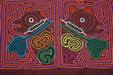 Kuna Indian Folk Art Mola Blouse Panel from San Blas Islands, Panama. Hand stitched Applique: Abstract Mirror Image of Sloth 16.5" x 12.25" (3B)