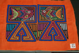 Kuna Indian Mola, Hand Stitched Blouse Panel from San Blas Islands, Panama. Reverse Applique Textile Folk Art: Fish in Traps 17.25" x 12" (56A)