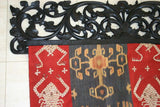 UNIQUE INTRICATELY HAND CARVED ORNATE WOOD HANGER 32” (ROD, RACK) USED TO DISPLAY RARE OR PRECIOUS TEXTILES ON THE WALL, SUPERB BAS RELIEF LACY MOTIFS OF FOLIAGE, VINES & FRUIT COLLECTOR DESIGNER WALL DÉCOR 3 CHOICES 374 375 OR 376