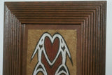 FRAMED Sentani Tapa Bark Cloth from Papua New Guinea. Handpainted with Natural Pigments by Tribal Artist: Stylized Abstract Dancing Fish Motif 10.25" x 8.25" (DFBA10)