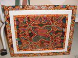 Kuna Indian Folk Art Mola Blouse Panel from San Blas Islands, Panama. Hand stitched Reverse Applique: Geometric Abstract Mirror Image Sand Timers 16" x 13" (34A)