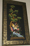 Huge Hmong Tribe Colorful Artwork Embroidery Needlework Original Museum Masterpiece of trees & Cranes DFH8 Hand stitched by Talented Artist  Signed Custom Hand painted Frame & Mats Wall Art Home Décor Designer Collector Unique 33 1/2" x 19 1/2"