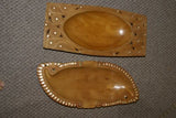 20"x8,5"x2.5” STUNNING 1 OF A KIND HAND CARVED KWILA WOOD MUSEUM MASTERPIECE SAGO PLATTER DISH BOWL WITH TEAR SHAPED MOTHER OF PEARL INSERTS & DELICATE LACY BORDERS BY RENOWNED TRIBAL SCULPTOR TROBRIAND ISLANDS MELANESIA SOUTH PACIFIC COLLECTOR 2A103