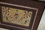 DOUBLE CUSTOM FRAMED Rare Tapa Kapa Bark Cloth (Called Kapa in Hawaii), from Lake Sentani, Irian Jaya, Papua New Guinea. Hand painted by a Tribal Artist with natural pigments: Abstract Stylized Motifs of Eels and Fish 32.25" x 28.5" (DFBA8)