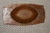 STUNNING UNIQUE HAND CARVED ROSEWOOD MUSEUM MASTERPIECE SERVING PLATTER DISH BOWL WITH MOTHER OF PEARL INSERTS & DELICATE LACY BORDER RENOWNED SCULPTOR TROBRIAND ISLANDS MELANESIA SOUTH PACIFIC  KULA RING COLLECTOR DESIGNER 2A110 15" X 8" X 2"