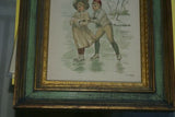 UNIQUE RARE OVER 100 YEARS OLD 1891 ORIGINAL COLOR LITHOGRAPH FROM HARD TO FIND A.W.ADAMS BOOK  “ROMPS &  PLAYS FOR HAPPY DAYS”, FRAMED PROFESSIONALLY  IN VINTAGE FRAME TO MATCH WITH TIME PERIOD