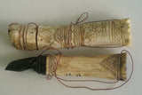 Timor Ethnic Authentic Tribal Lime Container ( used during Betel Habit), Vintage Hand Carved Buffalo Bone receptacles: Choice between 2 pieces with Scrimshaw motifs, 1 with hand Carved Wood Frog stopper and the other with Bone Frog Lid BN2A or BN2B