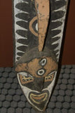 RARE MINDJA MINJA HAND CARVED YAM HARVEST UNIQUE CLAN SPIRIT MASK POLYCHROME  WITH NATURAL PIGMENTS PAPUA NEW GUINEA PRIMITIVE ART HIGHLY COLLECTIBLE DOUBLE FACE AND PHALLIC NOSE WASKUK 11A1: 50 X 13,5"X 4"