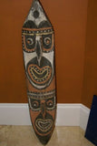 RARE MINDJA MINJA HAND CARVED YAM HARVEST UNIQUE CLAN SPIRIT MASK POLYCHROME  WITH NATURAL PIGMENTS PAPUA NEW GUINEA PRIMITIVE ART HIGHLY COLLECTIBLE DOUBLE FACE AND PHALLIC NOSE WASKUK 11A18: 33 X 7"X 3"
