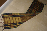 Hand woven Ceremonial Sumba Songket Hinggi Ikat long Textile Runner with Geometric Designs Made with Hand spun Cotton Dyed with Natural Pigments (SR69) colorful rust red, dark blue, green & gold decorative table runner wall hanging wrap
