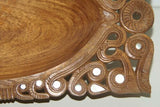 STUNNING ONE OF A KIND HAND CARVED KWILA WOOD MUSEUM MASTERPIECE SERVING PLATTER DISH BOWL WITH MOTHER OF PEARL INSERTS & DELICATE LACY BORDER RENOWNED TRIBAL SCULPTOR TROBRIAND ISLANDS MELANESIA SOUTH PACIFIC COLLECTOR DESIGNER 2A17  12”X 6” X 2”