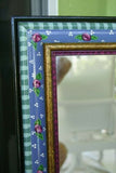 UNIQUE MIRROR WITH COLORFUL PASTELS INTRICATE DETAILED HAND PAINTED FRAME WITH ROSES MOTIFS SIGNED BY FLORIDA ARTIST, ONE OF A KIND ITEM DA32 SIZE (LARGE): 28" X 25"