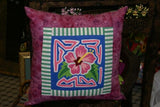 Kuna Indian Folk Art Mola from San Blas Islands, Panama. Hand stitched Applique: Pink Hibiscus Flower 14.5" x 12.5" (360)