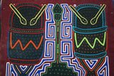 Kuna Indian Folk Art Mola Blouse Panel from San Blas Islands, Panama. Hand-stitched Reverse Applique Textile: Music Festival Percussion Drum & Metronome Motif 12" x 10.5" (44B)