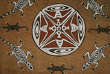 Rare Maro Tapa loin Bark Cloth (Kapa in Hawaii), from Lake Sentani, Irian Jaya, Papua New Guinea. Authentic, Hand Painted with Natural Pigments by a Tribal Artist, Abstract Motifs of Stylized Lizards and Geckos with Fish in Center 34" x 24.5" (6A)