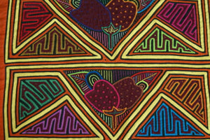 Kuna Indian Folk Art Mola blouse panel from San Blas Islands, Panama. Hand stitched Applique: Strawberries Fruit 16" x 12.25" (34B)