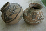 CHOICE OF 1 OR BOTH. 1980's Rare Hand Crafted Vermasse Terracotta Pottery Pot from East Timor Islands, Indonesia. CHOICE OF: Shapes Motif (P14) and/or Geckos Motif (P5) both approximately 8.5" x 7" (28" Diameter)