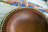 STUNNING 1 OF A KIND HAND CARVED KWILA WOOD MUSEUM MASTERPIECE SAGO PLATTER DISH BOWL WITH MOTHER OF PEARL INSERTS & DELICATE LACY INCISED BORDER BY RENOWNED TRIBAL SCULPTOR TROBRIAND ISLANDS MELANESIA SOUTH PACIFIC 11.5X11.5X3.5 COLLECTOR 2A223