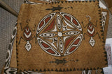 Rare Maro Tapa loin Bark Cloth (Kapa in Hawaii), from Lake Sentani, Irian Jaya, Papua New Guinea. Authentic, Hand Painted with Natural Pigments by a Tribal Artist, Abstract Motifs of Stylized Human Faces, Lizards and Geckos 23" x 18.5" (No 37)