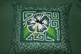 Kuna Indian Folk Art Mola from San Blas Islands, Panama. Hand stitched Textile Applique: Colorful Hibiscus Bloom, Black & White Maze Background 14" x 12.5" (355A)
