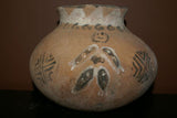 Rare 1980's Vintage Collectible Primitive Hand Crafted Vermasse Terracotta Pottery, Vessel from East Timor Island, Indonesia: 3D Raised Relief Decorative Geometric Motifs colored with natural earthtone Pigments 8.5" x 6.25" (23.5" Diameter) P21