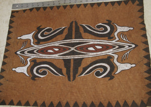 Rare Tapa Bark Cloth (Kapa in Hawaii), from Lake Sentani, Irian Jaya, Papua New Guinea. Hand painted by a Tribal Artist with natural pigments: Spiritual Stylized Shield Motifs 23" x 18" (no 13)