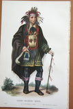 1848 Original Hand colored lithograph of OKEE-MAKEE-QUID, A CHIPPEWAY CHIEF, plate 20, from the octavo edition of McKenney & Hall’s History of the Indian Tribes of North America. (OKEEMAKEEQUID)