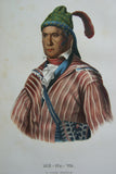 1865 Original Hand colored lithograph of  Me-na-wa (Menawa), a Creek Warrior from the Royal octavo edition of McKenney & Hall’s History of the Indian Tribes of North America