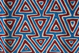 Kuna Indian Folk Art Mola Blouse Panel from San Blas Islands, Panama. Hand-stitched Applique Textile: Geometric Arrow Heads, Blue White & red 15" x 10”, item 1A