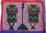 Kuna Indian Folk Art Mola Blouse Panel from  San Blas Islands, Panama. Hand-stitched Reverse Applique: Music Festival Percussion Drum Motif & Metronome  14" x 12" (1A) Labyrinth Background
