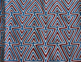 Kuna Indian Folk Art Mola Blouse Panel from San Blas Islands, Panama. Hand-stitched Applique Textile: Geometric Arrow Heads, Blue White & red 14.5" x 10.5”, item 1B