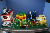 9 CUSTOM LEGO SETS (1911 pcs) WITH 58 NOW RARE RETIRED MINIFIGURES FROM LEGO TOWN (1978-2010). BUILDS: HOSPITAL, AMBULANCE, HELICOPTER, SUNSHINE CAFE, FLORIST, HOT DOG STAND, POST OFFICE, CRANE, POLICE VEHICLES, TRUCKS, ROAD, SO MANY ACCESSORIES (KIT 12)