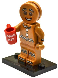 BRAND NEW, NOW RARE, RETIRED LEGO MINIFIGURE COLLECTIBLE: GINGERBREAD MAN WITH BLACK BASE,  PERSONALIZED MUG, BAG, PAMPHLET ETC... (Serie 11) 5 PIECES