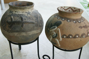 CHOICE OF 1 OR GET BOTH: 1980's Hand Crafted  Vermasse Terracotta Pottery, Pots from East Timor Islands, Indonesia with 3D / Relief Motifs. CHOICE OF: (P18) Lizards 8" x 8" (28" Diameter) AND/OR (P23) Ancestors & Geckos 8.5" x 8" (25" Diameter)