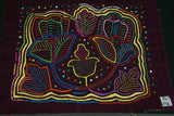 Kuna Indian Folk Art Mola Blouse Panel from San Blas Islands, Panama. Handstitched  Applique:  Geometric Abstract Mirror Image Tropical Flowers 16.75" x 13.25" (20B)