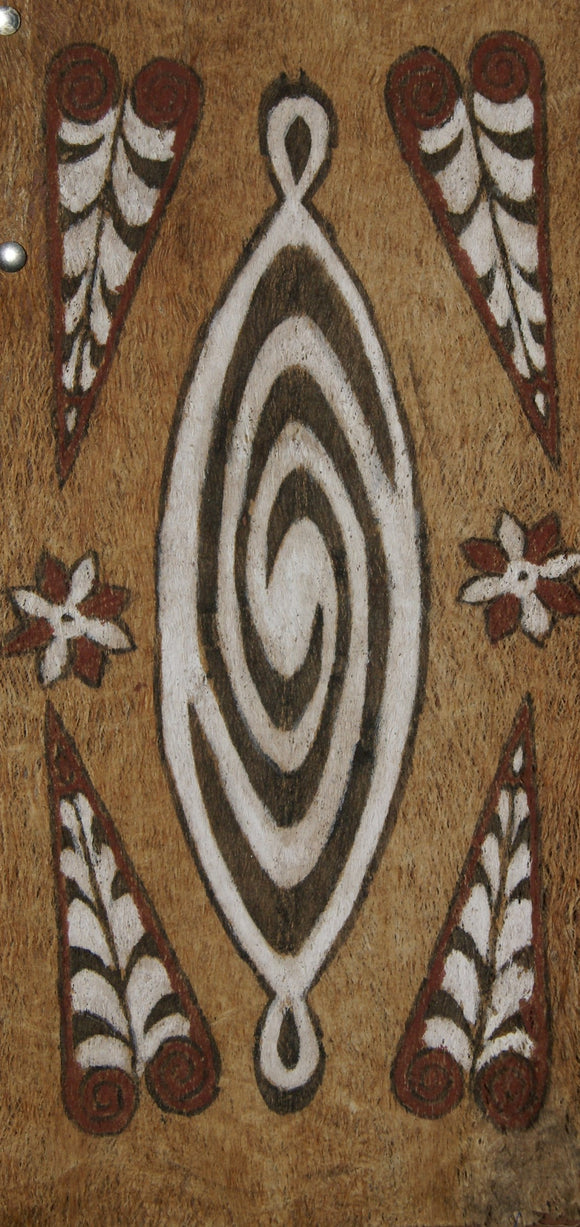 Rare Tapa Kapa Bark Cloth (Called Kapa in Hawaii), from Lake Sentani, Irian Jaya, Papua New Guinea. Hand painted by a Tribal Artist with natural pigments, Abstract Geometric Stylized leaves & flowers Motifs 21,5