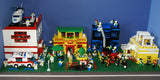 9 CUSTOM LEGO SETS (1911 pcs) WITH 58 NOW RARE RETIRED MINIFIGURES FROM LEGO TOWN (1978-2010). BUILDS: HOSPITAL, AMBULANCE, HELICOPTER, SUNSHINE CAFE, FLORIST, HOT DOG STAND, POST OFFICE, CRANE, POLICE VEHICLES, TRUCKS, ROAD, SO MANY ACCESSORIES (KIT 12)