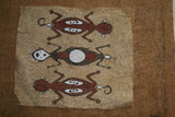 Rare Tapa Bark Cloth (Kapa in Hawaii), from Lake Sentani, Irian Jaya, Papua New Guinea. Hand painted by a Tribal Artist with natural pigments: Spiritual Stylized People Morphing into Geckos 16" x 14" (no 25)