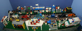 UNIQUE HUGE CUSTOM LEGO SET (1032 PCS): 41 MINIFIGURES (YEAR 1978 & ON), RACE TRACK, FINISH LINE, MULTIPLE BLEACHERS, 6 CARS, SNACK BAR, HELMET SHOP, GAS PUMP, AMBULANCE, REPORTERS, HOT DOG CART, MULTIPLE ACCESSORIES ETC... (KIT 10) 32" X 12"