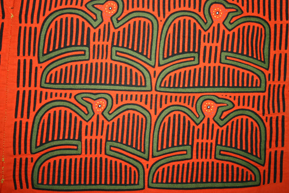 1980's Kuna Indian Folk Art Mola Blouse Panel from San Blas Islands, Panama. Hand stitched Reverse Applique:  Traditional Panama Eagle 16.5